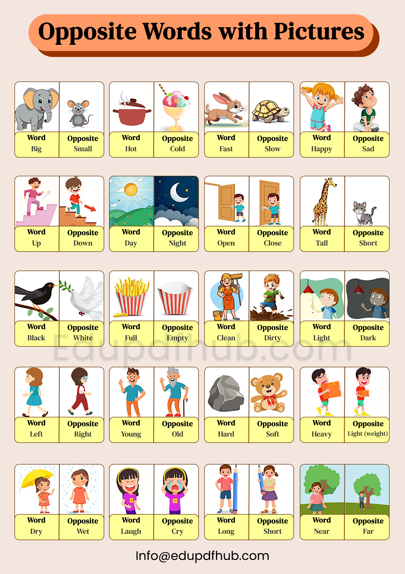 Opposite Words with Pictures PDF Download for Kids